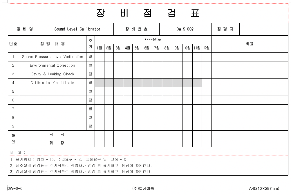 소음계측기 자체 검교정기 점검항목